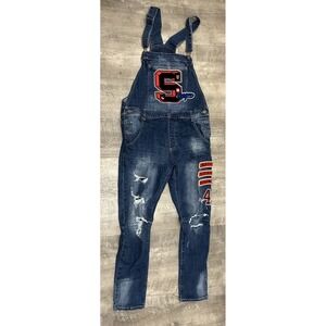 Smoke Rise Overalls Women's Y2K Distressed Juniors Size XL Patches Varsity Style